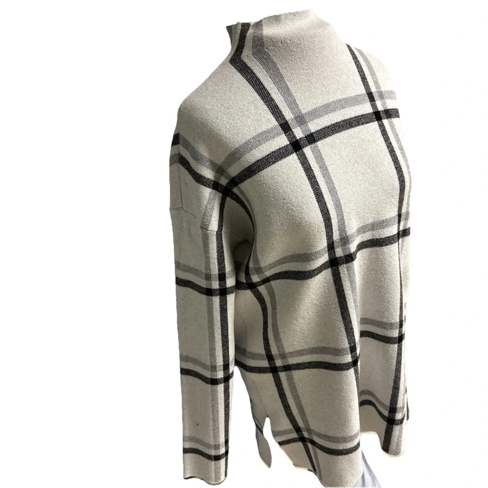 Max Studio Plaid Sweater Mock Turtleneck Long Sleeve Women's Size Medium